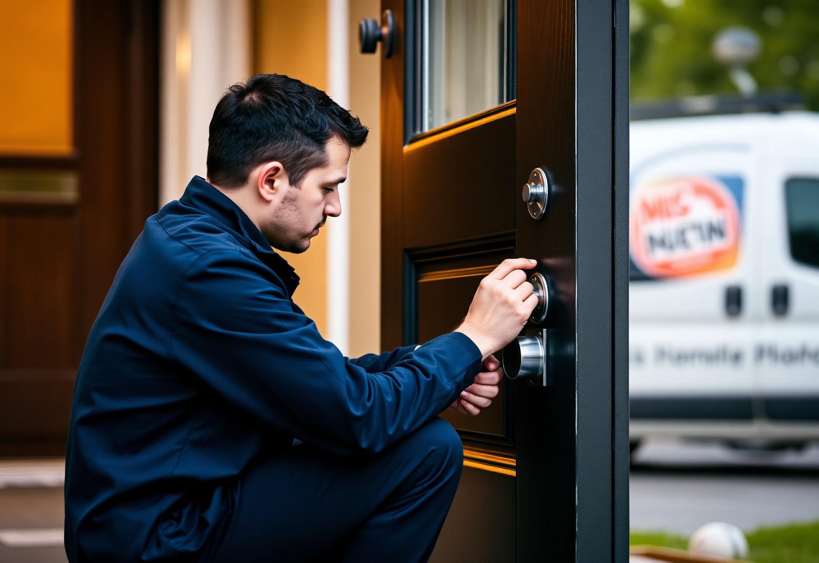 AG Locksmiths technician servicing a residential deadlock cylinder at a front door